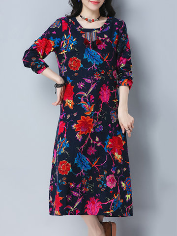 Flower Print Tassels Patchwork Dress-Newchic-
