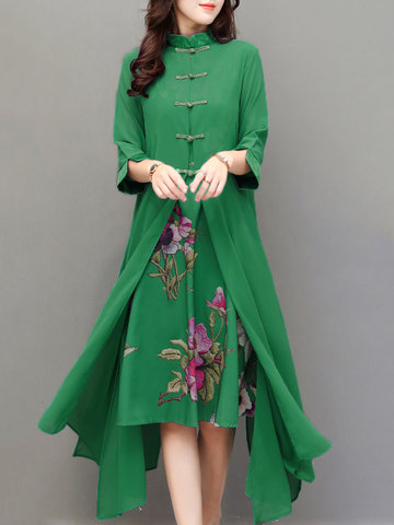 Flower Printed Two-Layer Women Dresses-Newchic-