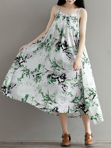 Flowy Ink Print Maxi Dress-Newchic-