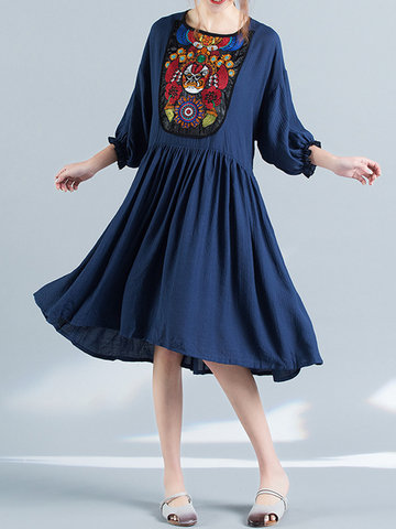 Folk Style Embroidered Women Dress-Newchic-