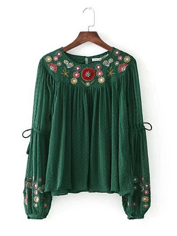 Folk Style Embroidery Women Blouses-Newchic-