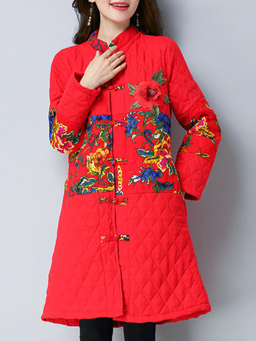 Folk Style Floral Thicken Women Coats-Newchic-