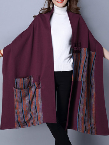 Folk Style Striped Stitching Cloak-Newchic-