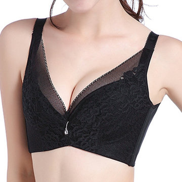 Gather Super Thin Breathable Lace Deep V Bras-Newchic-