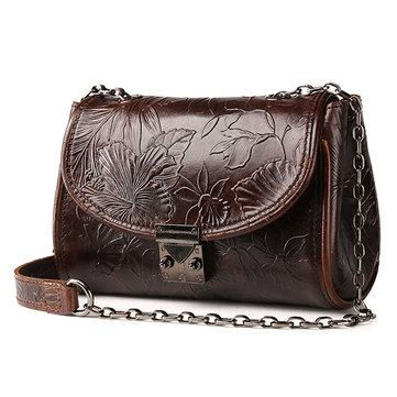 Genuine Leather Ethnic Lock Shoulder Bags Retro Chain Crossbody Bags Messenger Bags-Newchic-