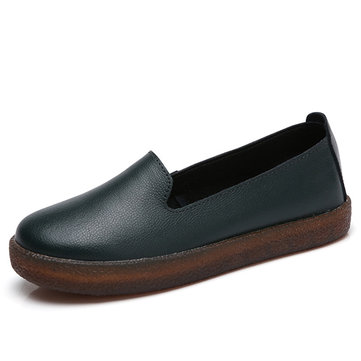 Genuine Leather Soft Pure Color Retro Flat Loafers-Newchic-Multicolor