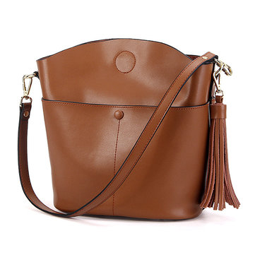 Genuine Leather Vintage Bucket Bag Shoulder Bag-Newchic-