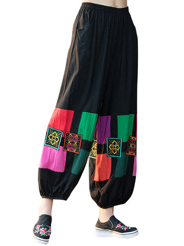 Geometric Embroidered Patchwork Women Pants-Newchic-