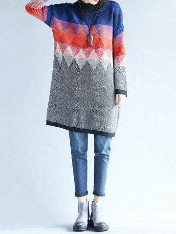 Geometric Print Women Sweaters-Newchic-