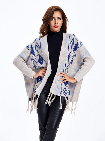 Geometric Tassels Knitted Sweater Cardigan-Newchic-