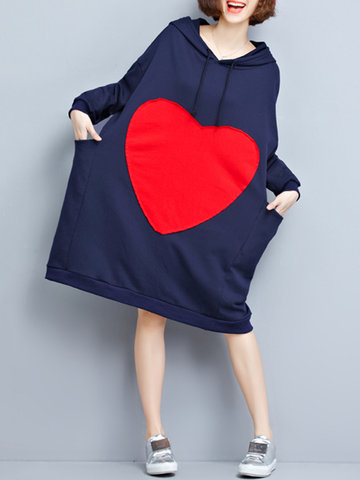 Heart Print Hooded Women Dresses-Newchic-