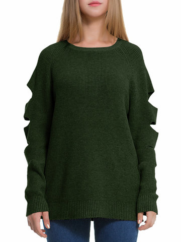 Hollow Sleeve Pure Color Sweaters-Newchic-