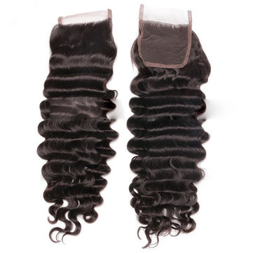 Indian Deep Wave 100% Human Hair Extensions 4*4 Lace Closure Natural Color For Women-Newchic-