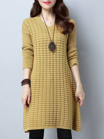 Knitting Solid Color Women Dresses-Newchic-