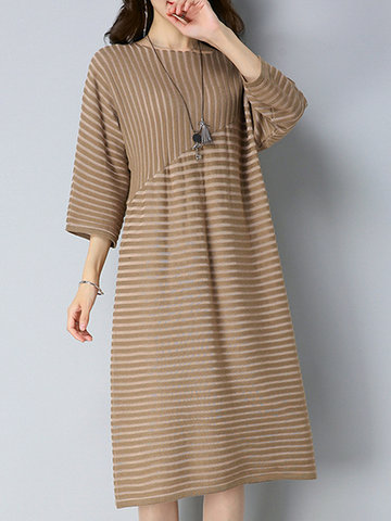 Knitting Stripe Women Dresses-Newchic-