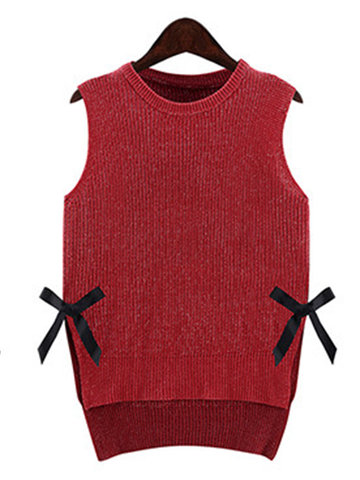 Lace Round Neck Sleeveless Knitted Sweater-Newchic-