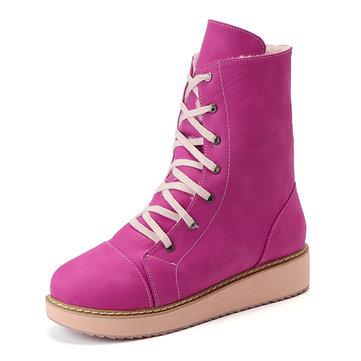 Large Size Lace Up Boots-Newchic-Multicolor