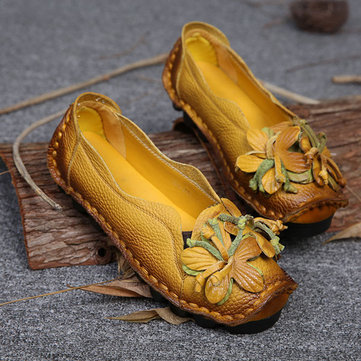 Leather Handmade Flower Loafers-Newchic-Multicolor