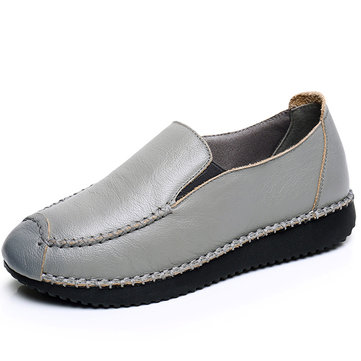 Leather Pure Color Slip On Flat Casual Shoes-Newchic-Multicolor