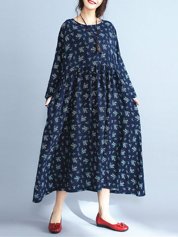 Loose Floral Print Long Sleeve Dress-Newchic-