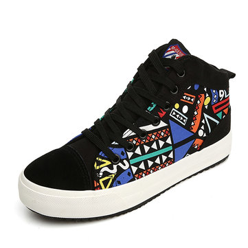 M.GENERAL Graffiti Lace Up Low Cut Fashion Canvas Casual Shoes For Women-Newchic-Black
