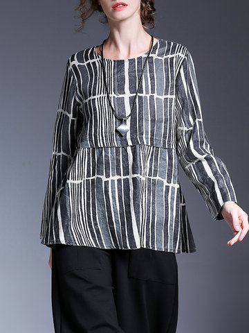 Miting Casual Loose Striped Women Shirts-Newchic-