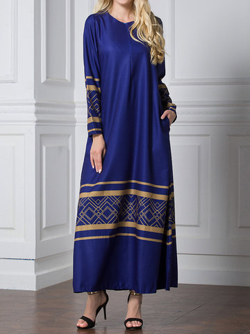 Muslim Robe Printed Long Sleeves Maxi Dresses For Women-Newchic-