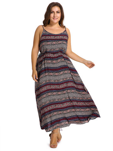 O-Newe Bohemian Women Printed Strap Sleeveless Beach Maxi Dress-Newchic-