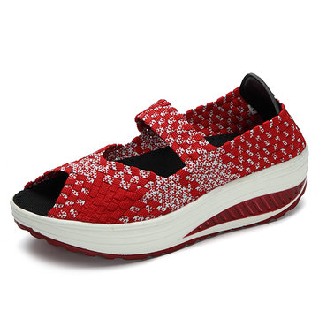 Peep Toe Knitting Platform Rocker Sole Shake Shoes For Women-Newchic-Multicolor