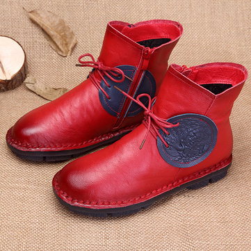 Phoenix Comfortable Leather Vintage Boots-Newchic-Multicolor