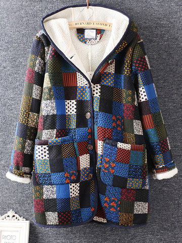 Plaid Printed Winter Thicken Coats-Newchic-