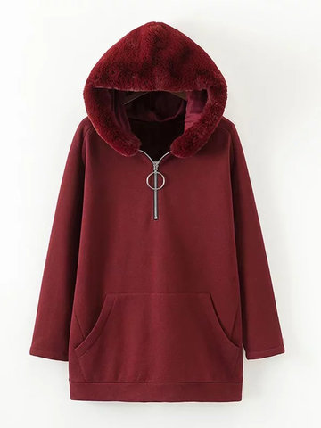 Plush Patchwork Hooded Women Coats-Newchic-