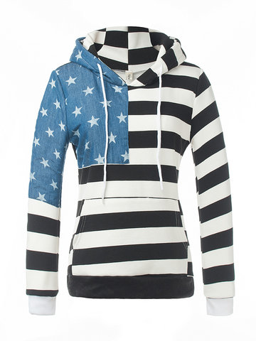Pocket Striped Hooded Sweatshirts-Newchic-