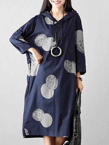 Polka Dot Irregular Hooded Women Dresses-Newchic-