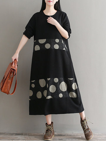 Polka Dot Print Patchwork Women Dresses-Newchic-