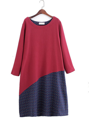 Polka Dot Printed Stitching Dress-Newchic-