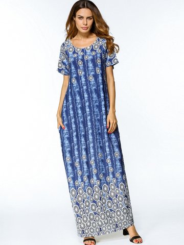 Print Loose Maxi Dresses For Women-Newchic-