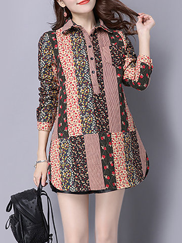 Printed Lapel Button Pocket Coats-Newchic-