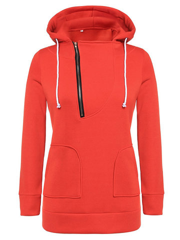 Pure Color Hooded Casual Sweatshirts-Newchic-