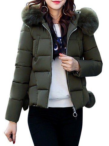 Pure Color Hooded Down Coat-Newchic-