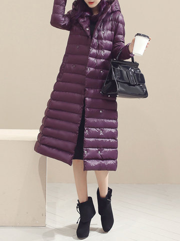 Pure Color Hooded Women Down Coats-Newchic-