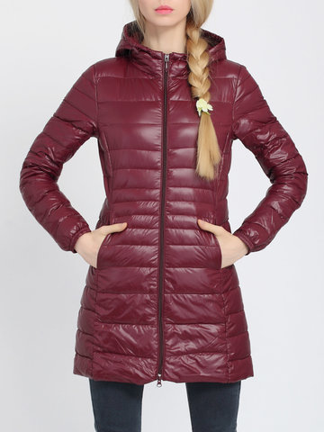 Pure Color Hooded Women Down Jackets-Newchic-