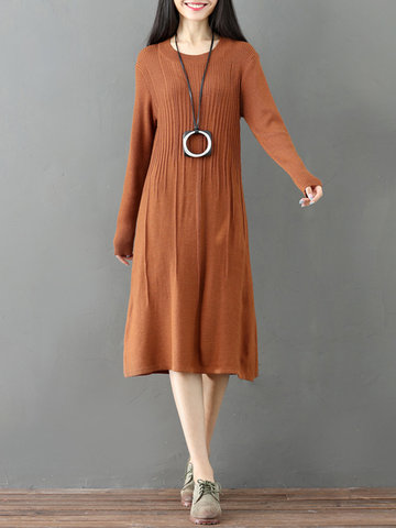 Pure Color Knitting Pleated Women Dresses-Newchic-