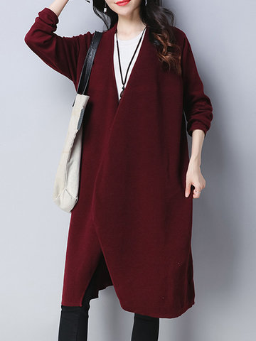 Pure Color Long Sleeve Cardigans-Newchic-