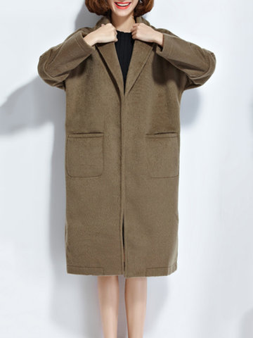 Pure Color Loose Winter Wool Coat-Newchic-