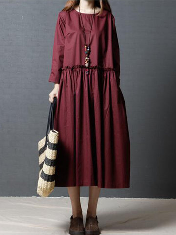 Pure Color Loose Women Mid-long Dresses-Newchic-