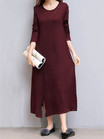 Pure Color Split Knitted Dresses-Newchic-