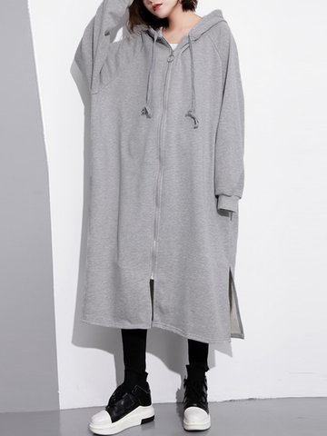 Pure Color Splited Hooded Women Coats-Newchic-