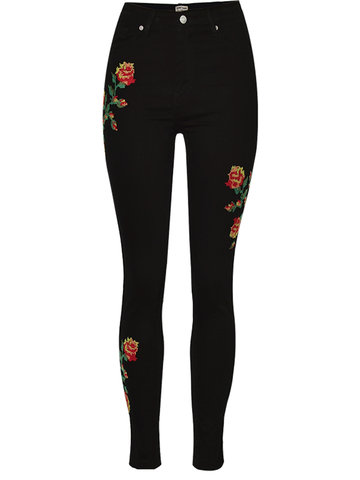 Rose Embroidered Skinny Jeans-Newchic-