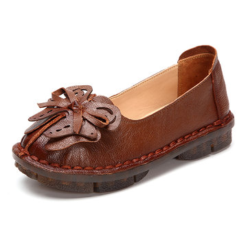 SOCOFY Bowknot Leather Soft Slip On Flat Vintage Loafers-Newchic-Multicolor
